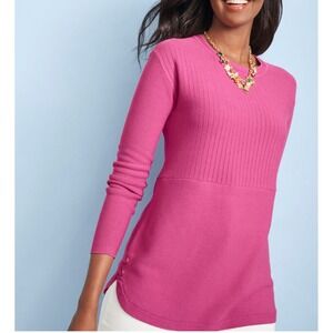 Talbots Mixed Knit Textured Tunic Sweater in Pink with Button‎ Detail Size Large